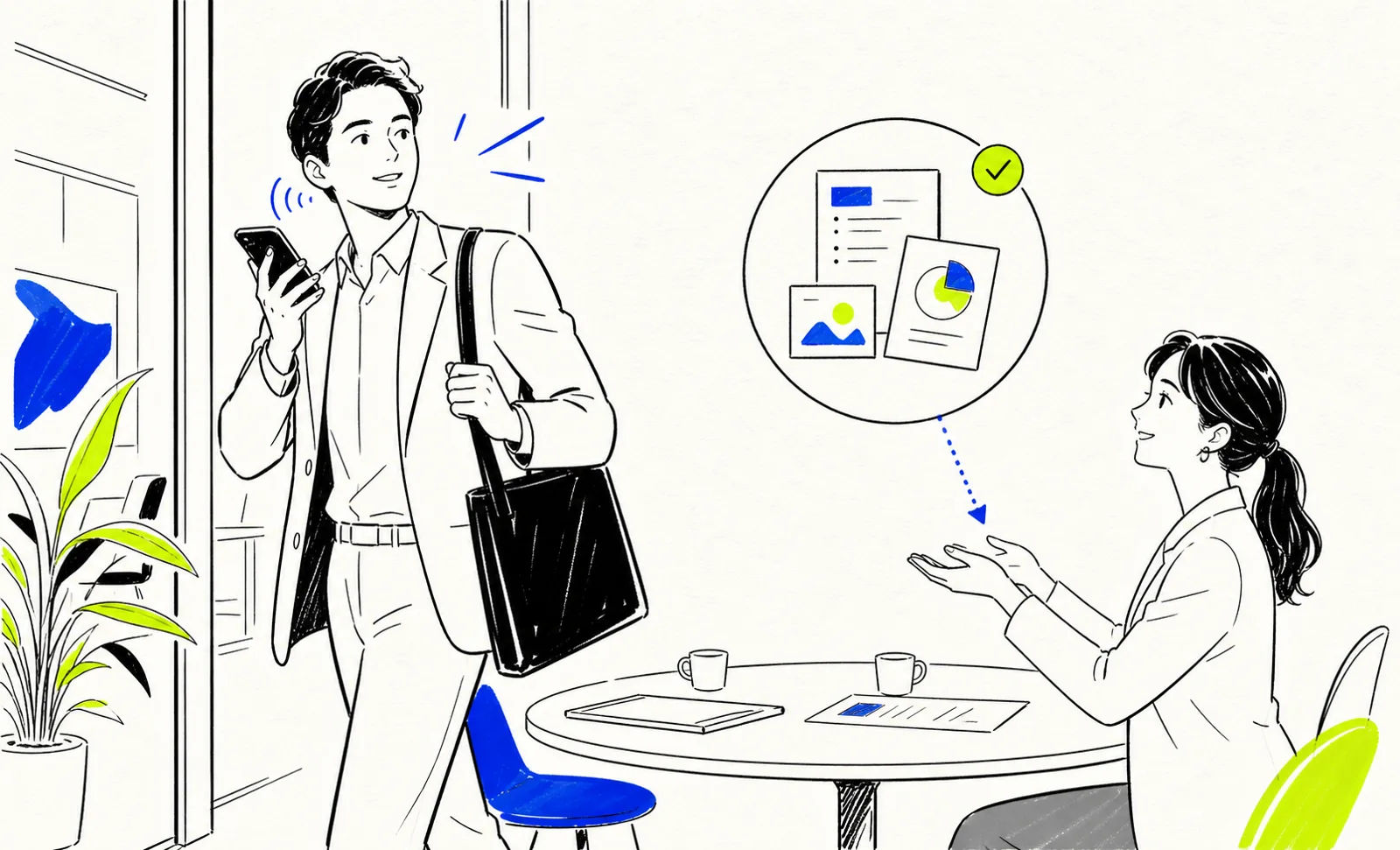商談直後に音声で要点を伝え、信頼する同僚へフォローを引き継ぐ